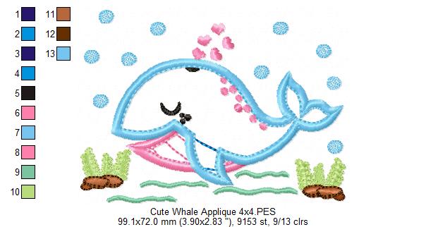 Cute Whale - Applique Embroidery