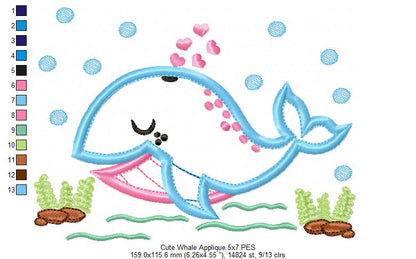 Cute Whale - Applique Embroidery