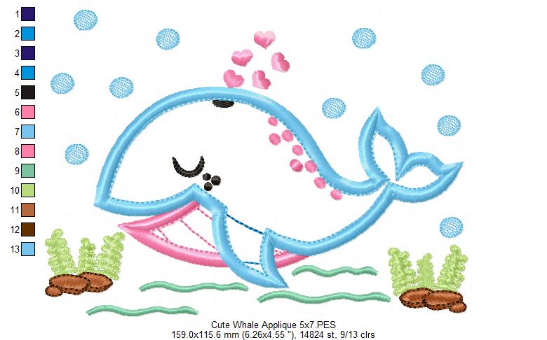 Cute Whale - Applique Embroidery