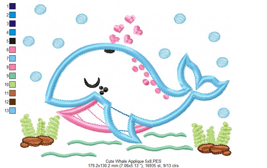 Cute Whale - Applique Embroidery