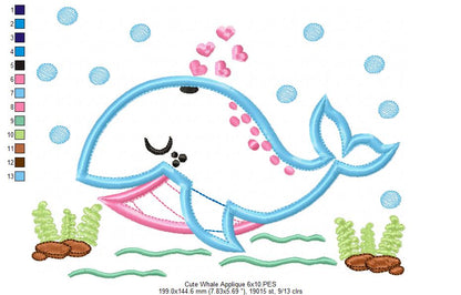 Cute Whale - Applique Embroidery