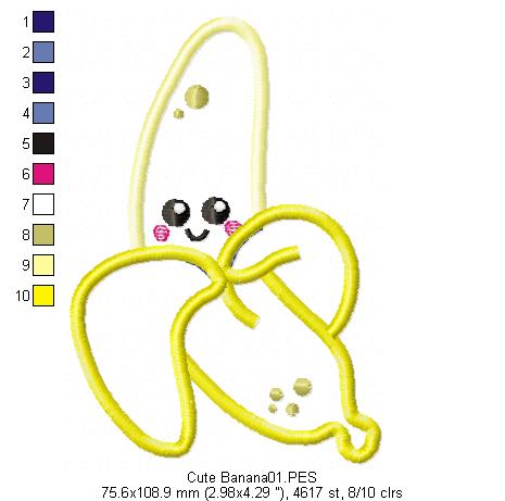 Cute Banana - Fruit - Applique Machine Embroidery Design