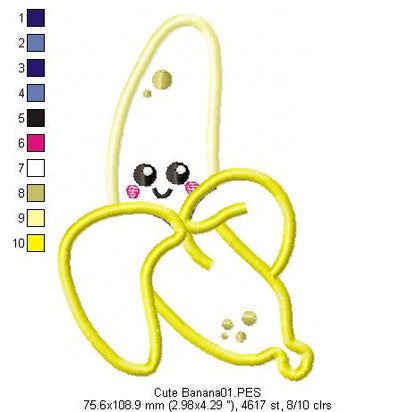 Cute Banana - Fruit - Applique Machine Embroidery Design