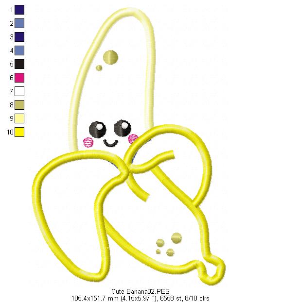 Cute Banana - Fruit - Applique Machine Embroidery Design