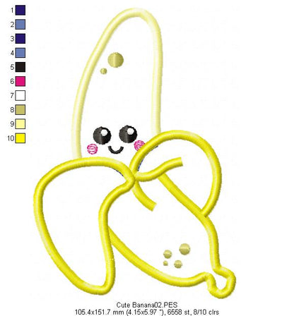 Cute Banana - Fruit - Applique Machine Embroidery Design