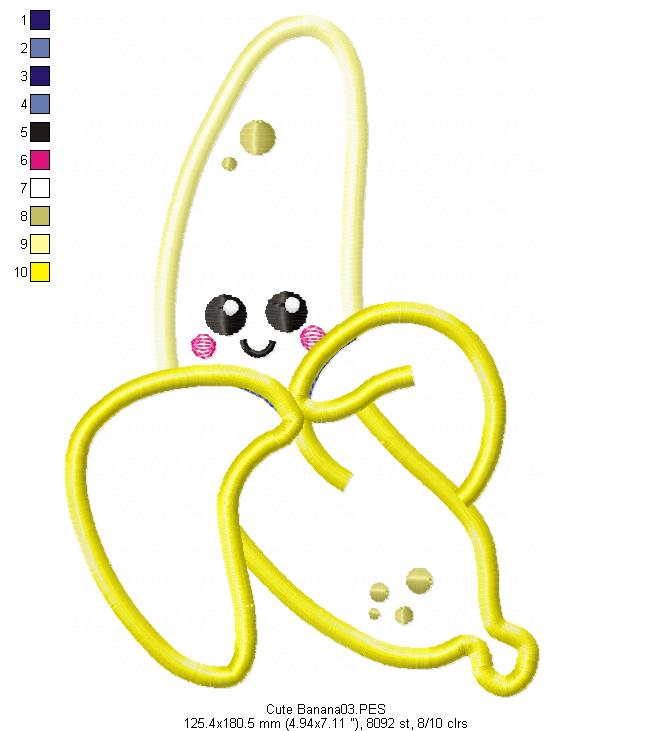 Cute Banana - Fruit - Applique Machine Embroidery Design