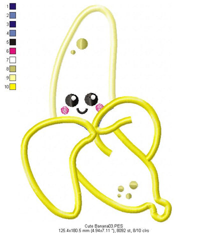 Cute Banana - Fruit - Applique Machine Embroidery Design