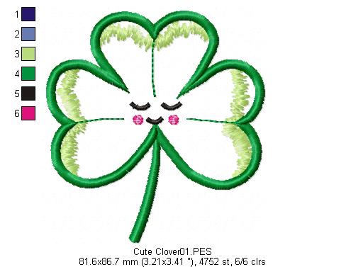 Cute Clover - Applique - Machine Embroidery Design