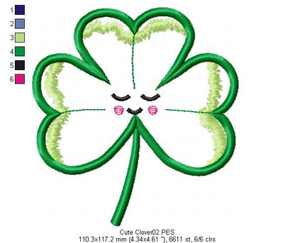 Cute Clover - Applique - Machine Embroidery Design