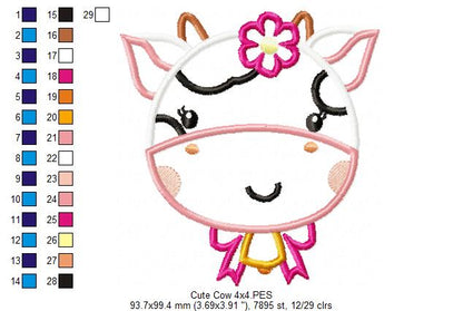 Sweet Floral Cow Face – Appliqué – Machine Embroidery Design