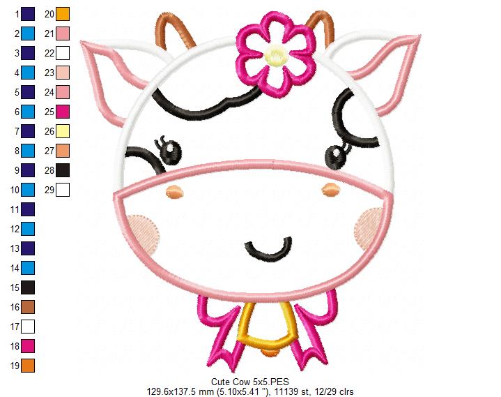 Sweet Floral Cow Face – Appliqué – Machine Embroidery Design