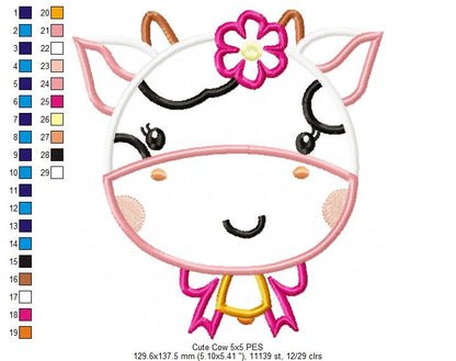 Sweet Floral Cow Face – Appliqué – Machine Embroidery Design