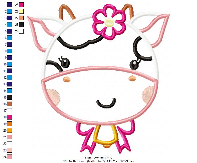 Sweet Floral Cow Face – Appliqué – Machine Embroidery Design