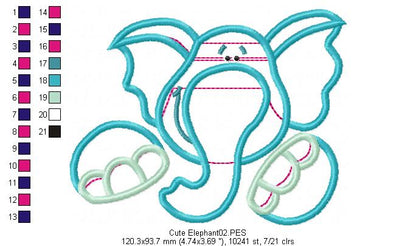 Cute Elephant - Applique - Machine Embroidery Design