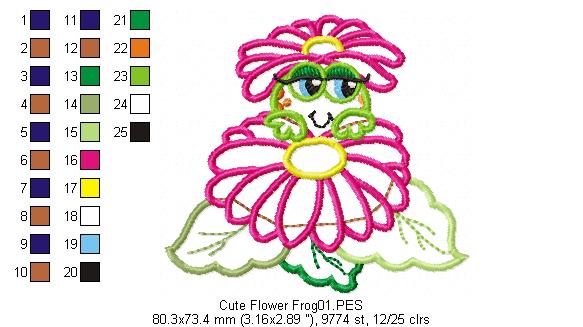 Flower Frog - Applique - Machine Embroidery Design