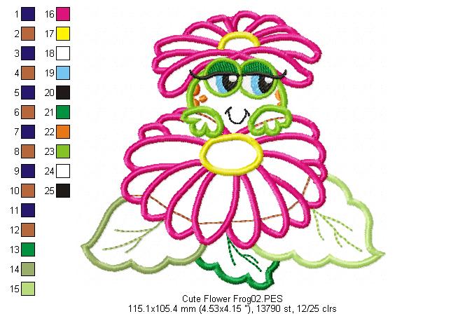 Flower Frog - Applique - Machine Embroidery Design