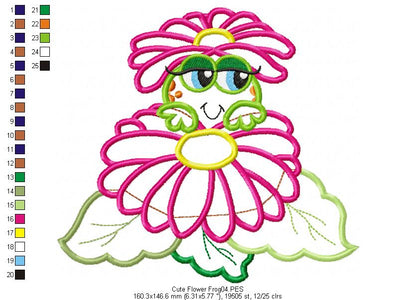 Flower Frog - Applique - Machine Embroidery Design