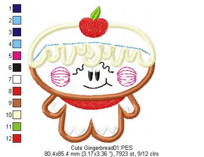 Cute Gingerbread  - Applique - Machine Embroidery Design