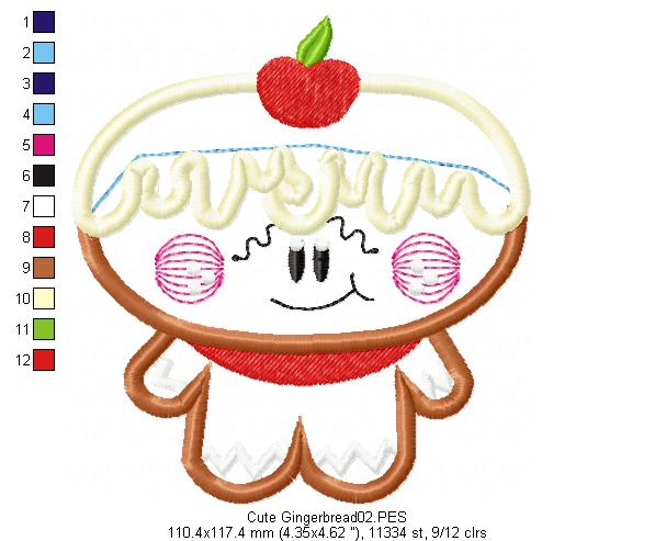 Cute Gingerbread  - Applique - Machine Embroidery Design