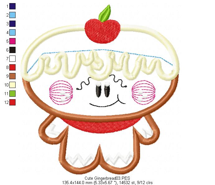 Cute Gingerbread  - Applique - Machine Embroidery Design