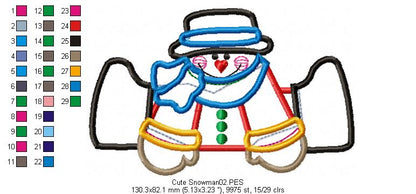 Cute Snowman - Applique - Machine Embroidery Design