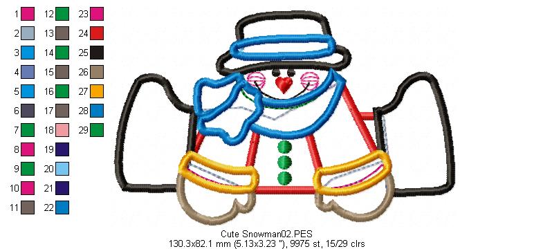 Cute Snowman - Applique - Machine Embroidery Design