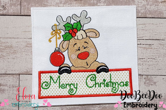 Merry Christmas Rudolph Reindeer - Applique - Machine Embroidery Design