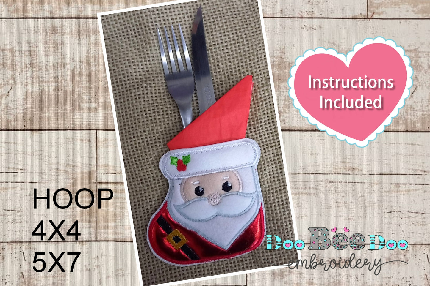 Santa Claus Cutlery Holder - ITH Project - Machine Embroidery Design