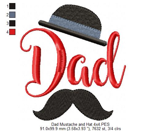 Dad Hat and Mustache - Fill Stitch - 4x4 5x5 6x6 7x7