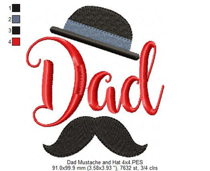 Dad Hat and Mustache - Fill Stitch - 4x4 5x5 6x6 7x7