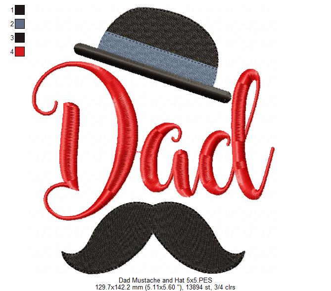 Dad Hat and Mustache - Fill Stitch - 4x4 5x5 6x6 7x7