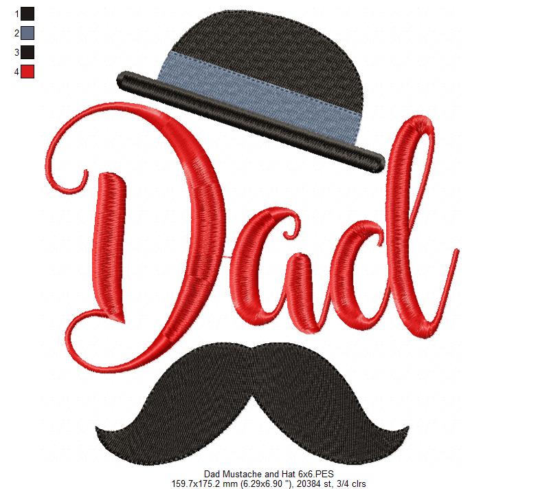 Dad Hat and Mustache - Fill Stitch - 4x4 5x5 6x6 7x7