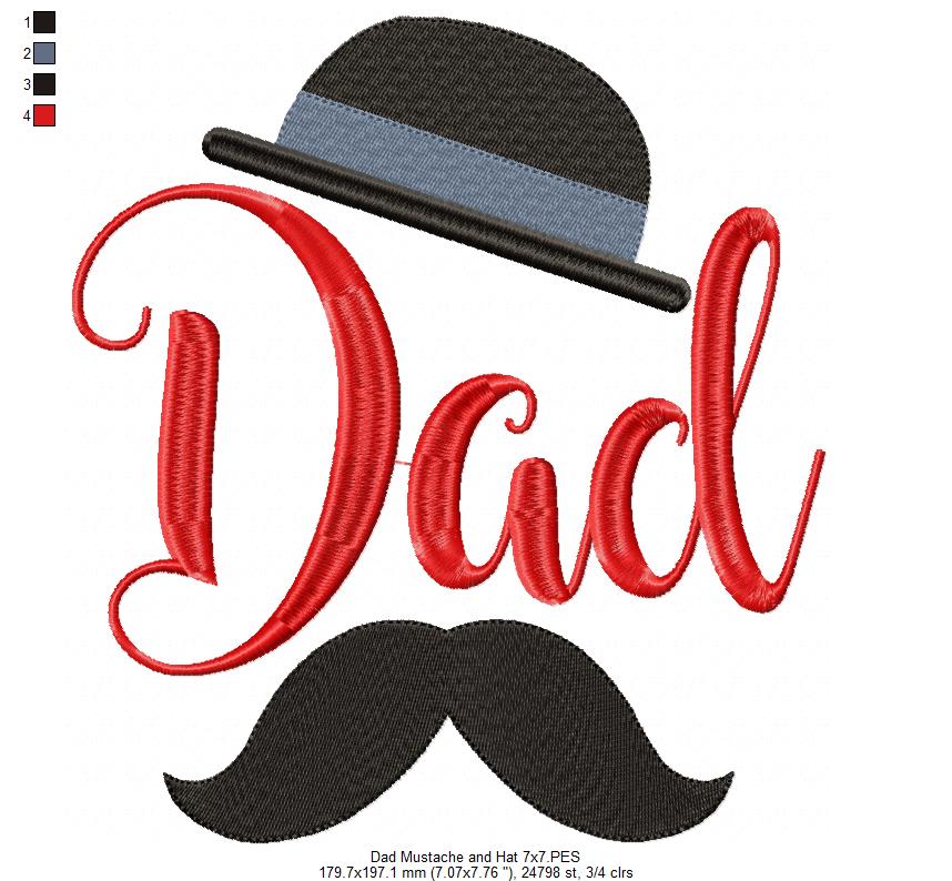 Dad Hat and Mustache - Fill Stitch - 4x4 5x5 6x6 7x7