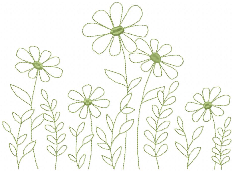 Cute Daisies - Redwork Embroidery