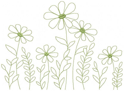 Cute Daisies - Redwork Embroidery
