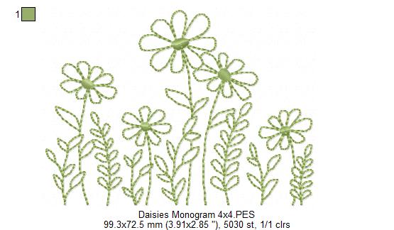 Cute Daisies - Redwork Embroidery