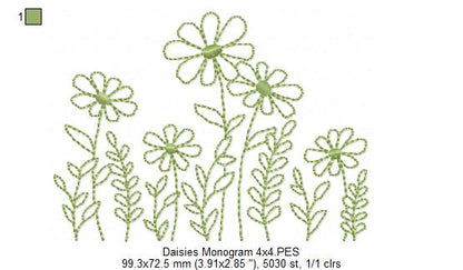 Cute Daisies - Redwork Embroidery