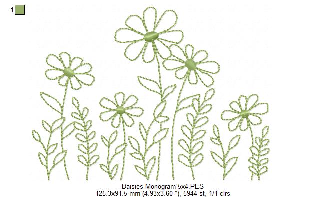 Cute Daisies - Redwork Embroidery
