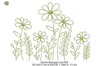 Cute Daisies - Redwork Embroidery