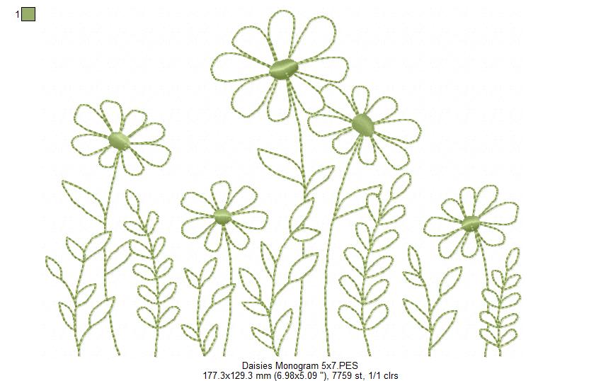 Cute Daisies - Redwork Embroidery