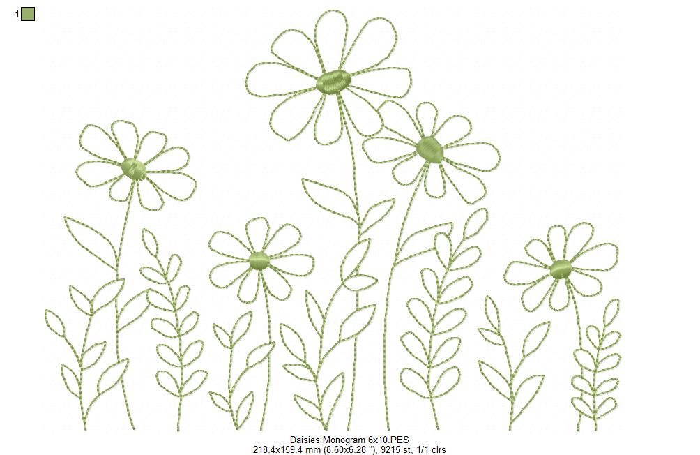 Cute Daisies - Redwork Embroidery