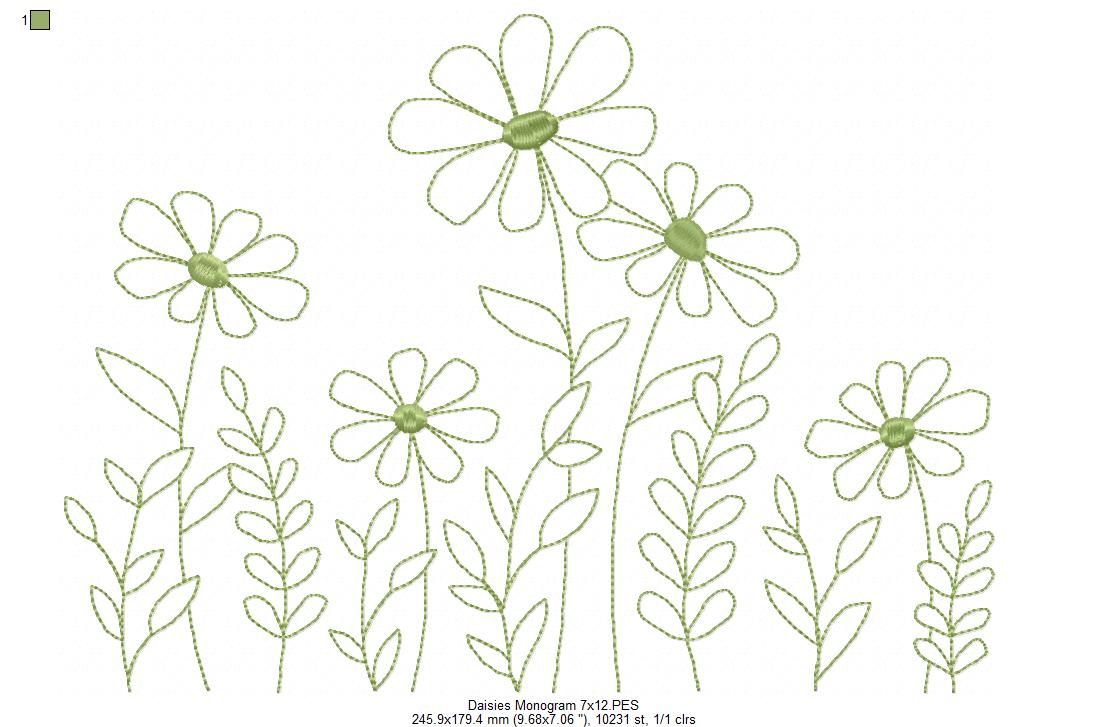 Cute Daisies - Redwork Embroidery