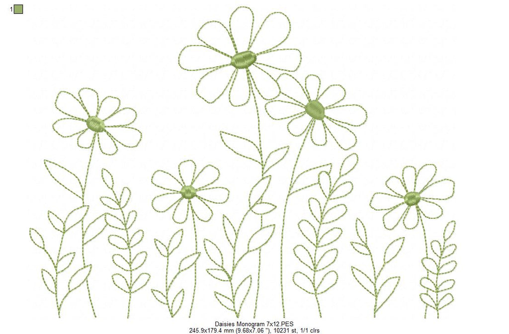 Cute Daisies - Redwork Embroidery