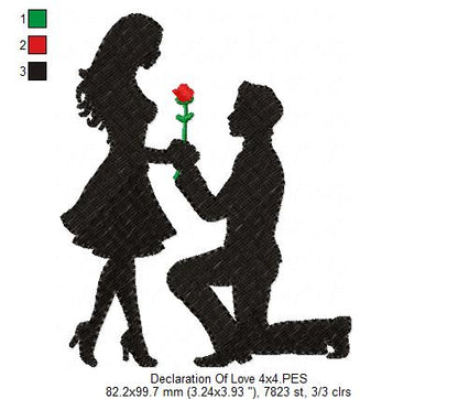 Declaration of Love Silhouette - Fill Stitch - Machine Embroidery Design