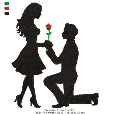 Declaration of Love Silhouette - Fill Stitch - Machine Embroidery Design