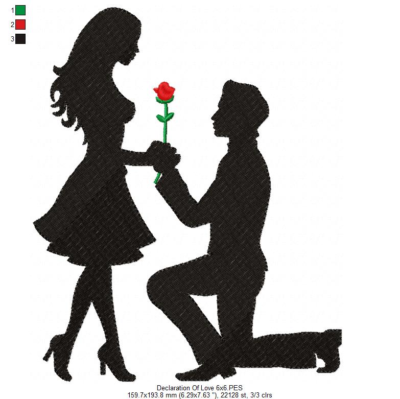 Declaration of Love Silhouette - Fill Stitch - Machine Embroidery Design