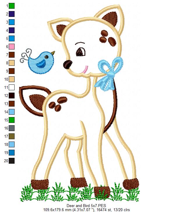 Deer and Bird Boy and Girl - Applique