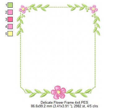 Delicate Flower Frame - Fill Stitch - Machine Embroidery Design