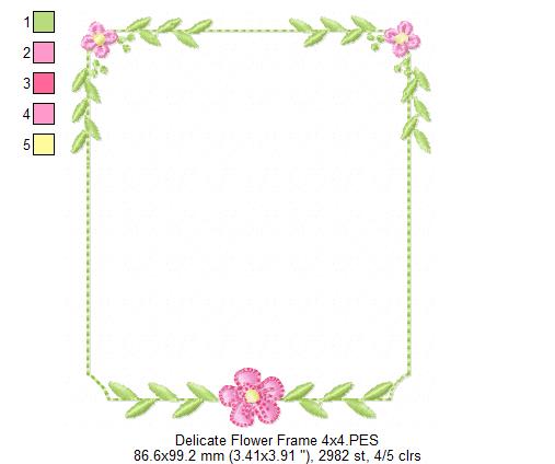 Delicate Flower Frame - Fill Stitch - Machine Embroidery Design