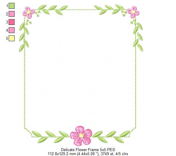 Delicate Flower Frame - Fill Stitch - Machine Embroidery Design